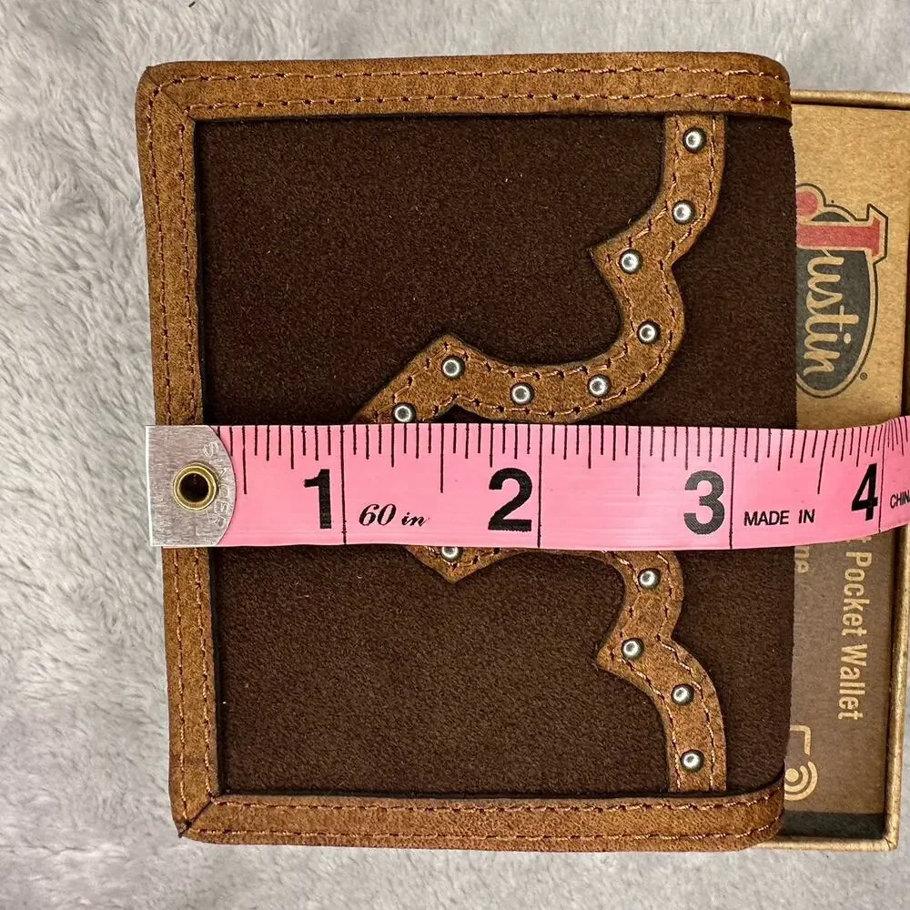 Justin RFID Front Pocket Wallet Brown Genuine Leather Suede Western Boot Stitch